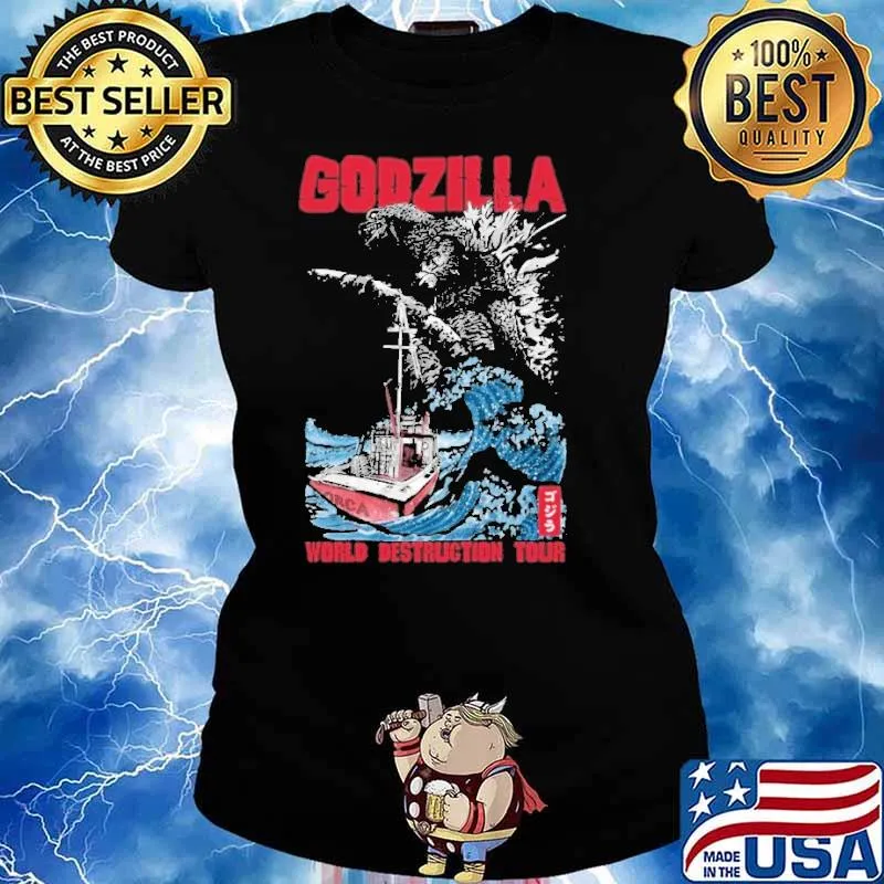 Godzilla world destruction tour horror s Ladies tee
