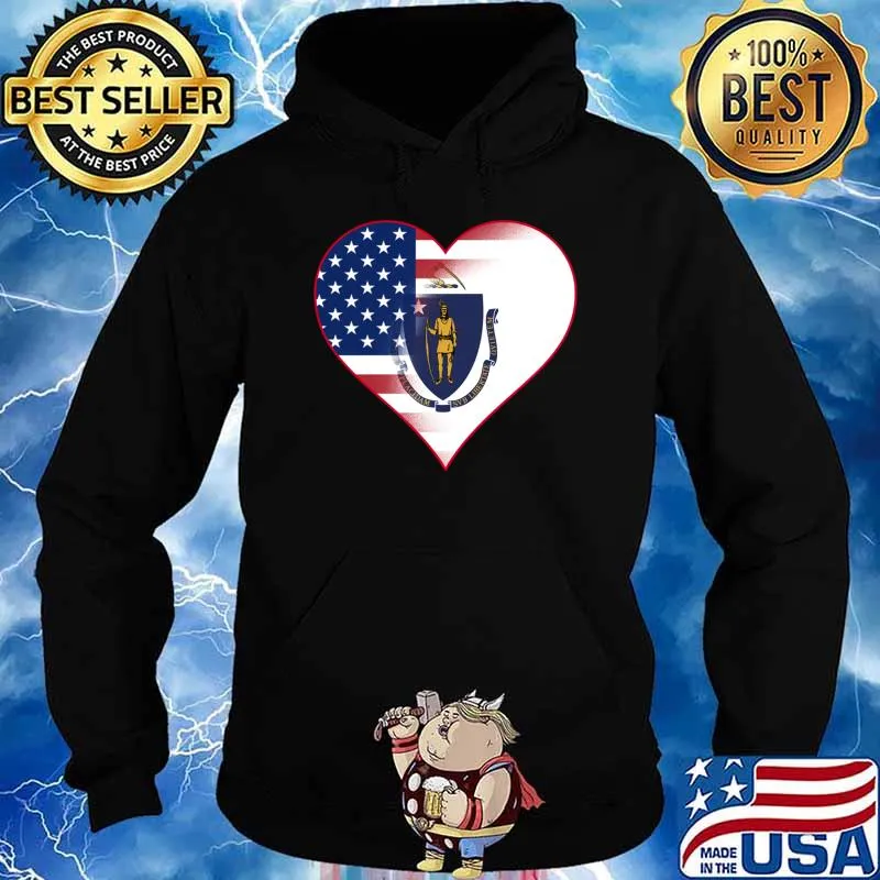 Heart Placidam Svb Libertate State Of Massachusetts Flag And American Flag Fusion T-Shirt Hoodie