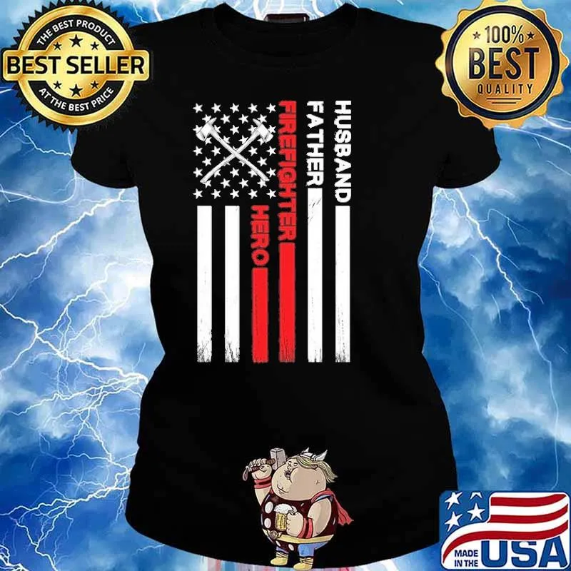 Husband father firefighter hero american flag s Ladies tee