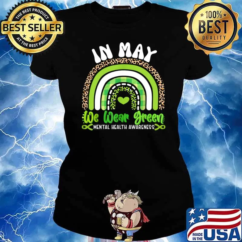 In May We Wear Green Mental Health Awareness Rainbow Leopard T-Shirt Ladies tee