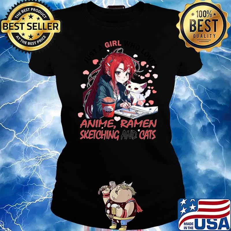 Just A Girl Who Loves Anime Ramen Cat And Sketching Japan Anime T-Shirt Ladies tee