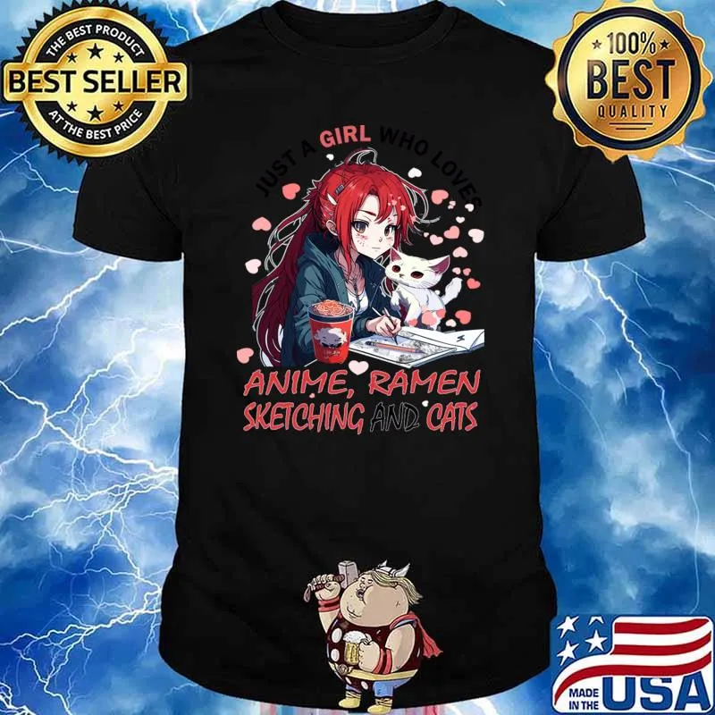 Just A Girl Who Loves Anime Ramen Cat And Sketching Japan Anime T-Shirt