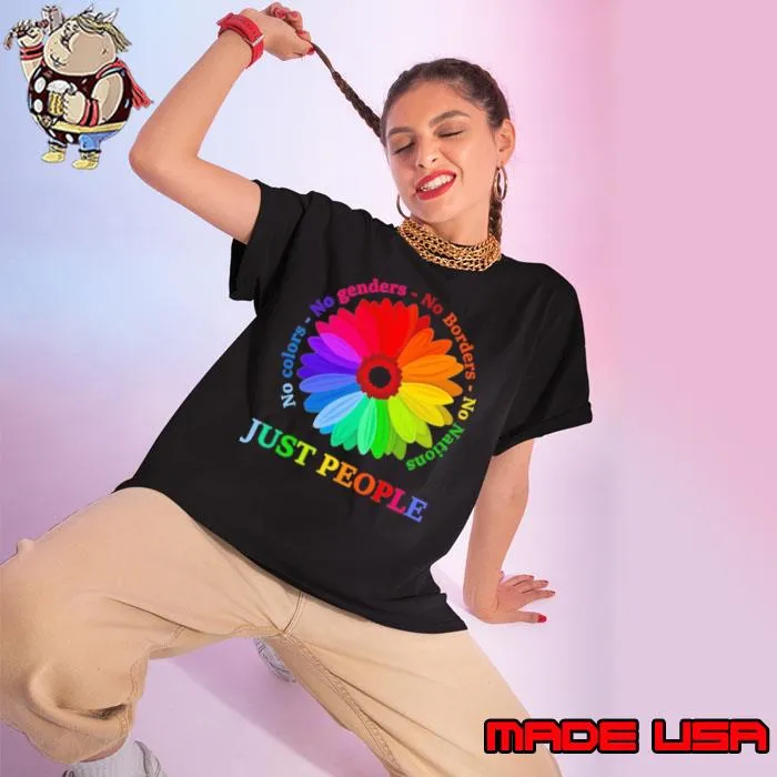 Just people no genders no borders no nations flower rainbow s Ladies tee