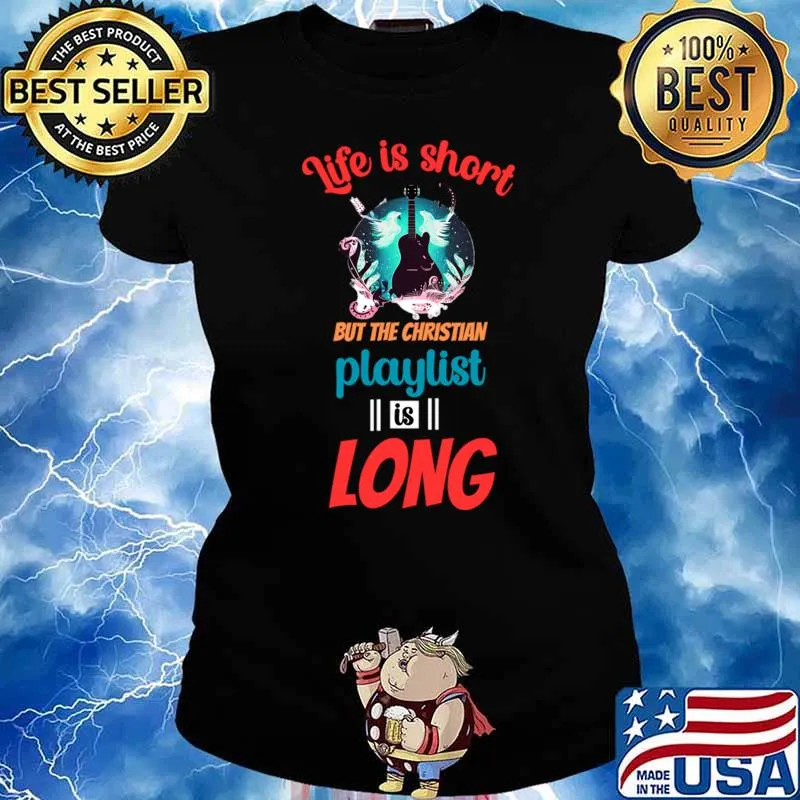 Life is short but the christmas playlist is long music guitar wings T-Shirt