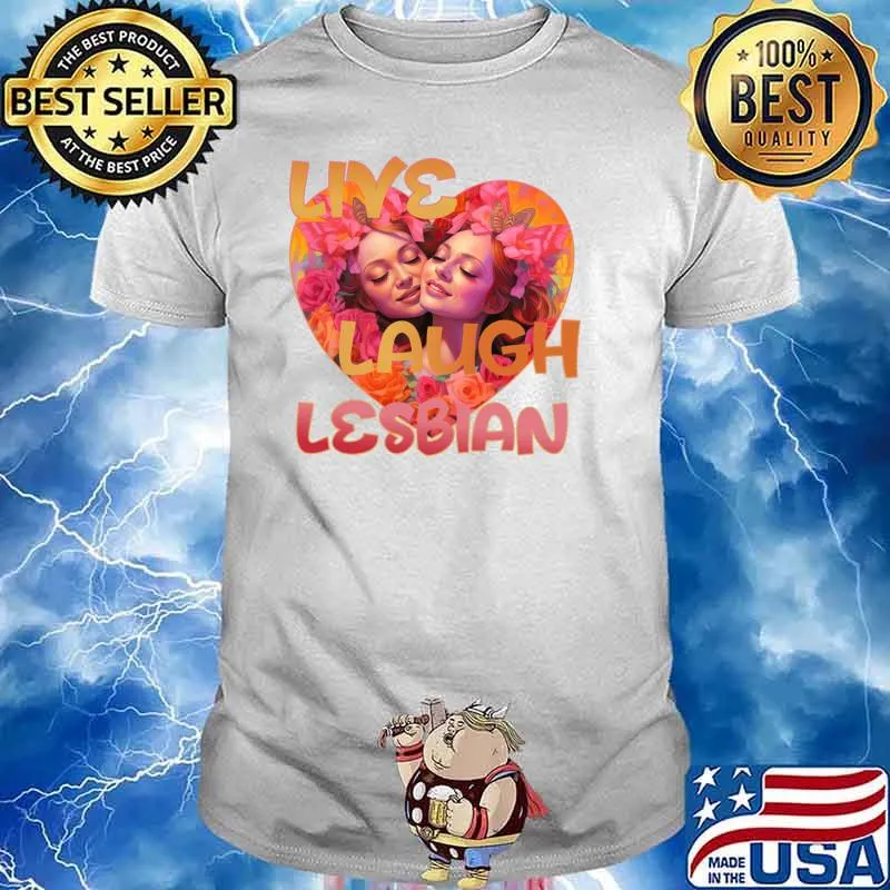 Live Love Lesbian Pink and Orange Heart T-Shirt Unisex