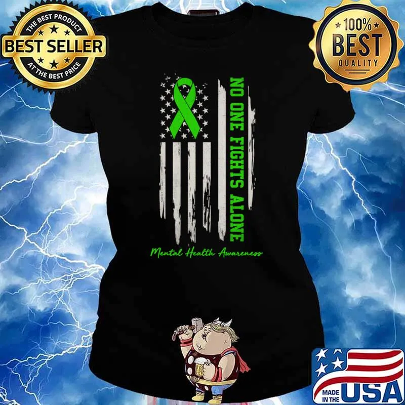 Mental Health Awareness No One Fights Alone American Flag T-Shirt