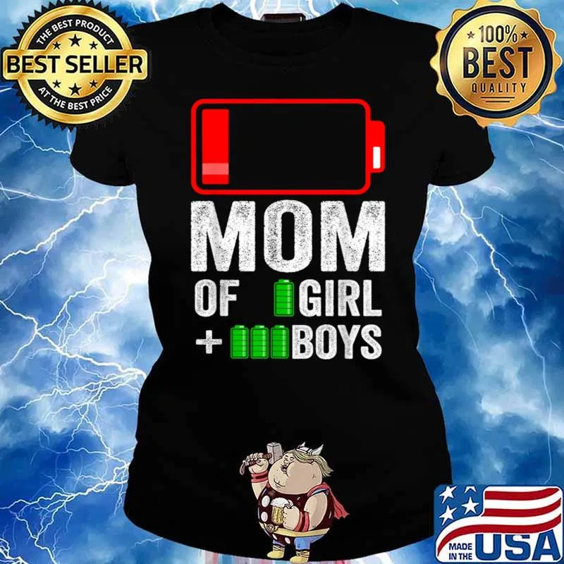 Mom Of 3 Boys Battery 1 Girl Gift Kid Mothers Day Birthday T-Shirt Ladies tee