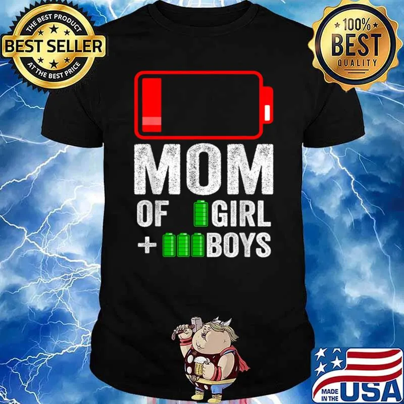 Mom Of 3 Boys Battery 1 Girl Gift Kid Mothers Day Birthday T-Shirt
