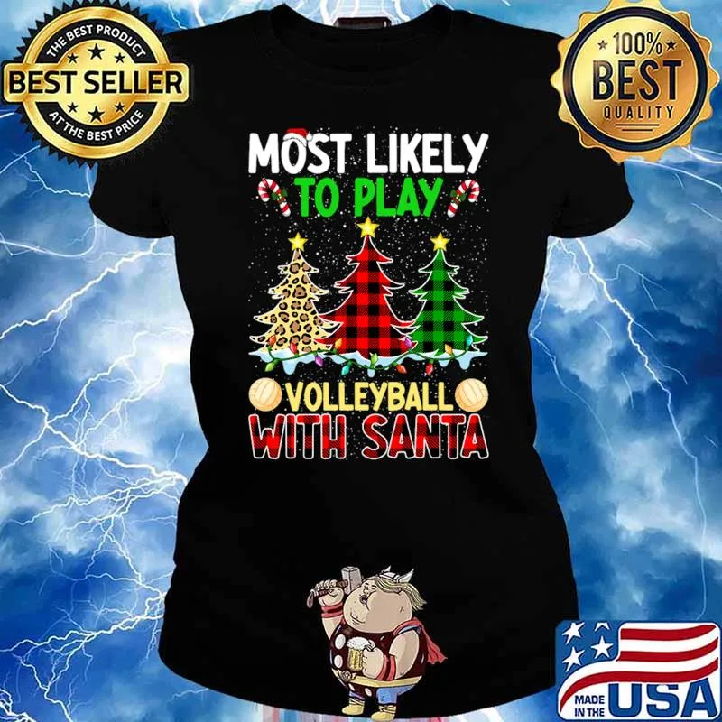 Most Likely To Play Volleyball With Santa Christmas Plaid Leopard T-Shirt Ladies tee