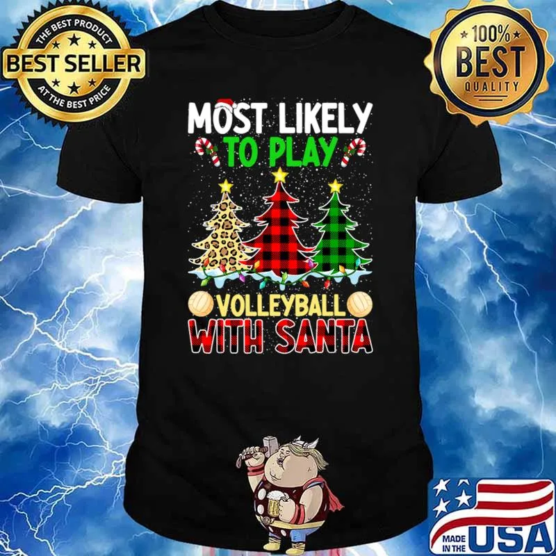 Most Likely To Play Volleyball With Santa Christmas Plaid Leopard T-Shirt