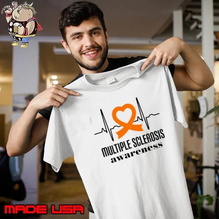 Multiple Sclerosis Awareness Orange Ribbon Heartbeat T-Shirt Unisex