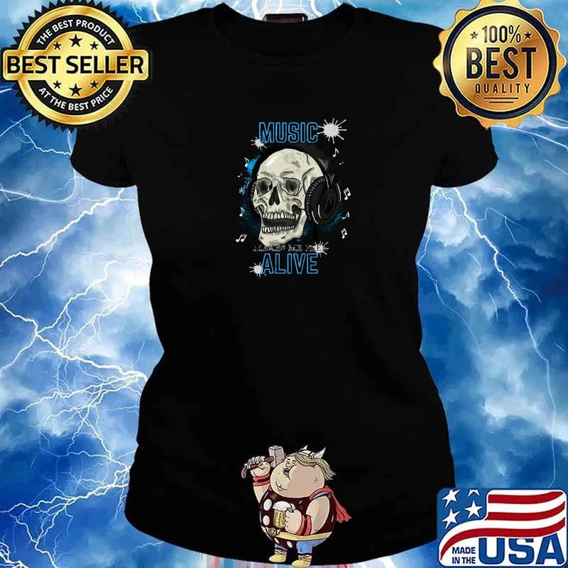 Music makes me feel alive blue skull T-Shirt Ladies tee