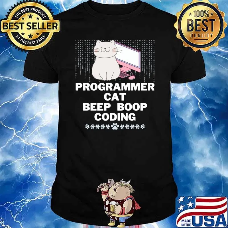 Programmer cat beep boop coding computer T-Shirt