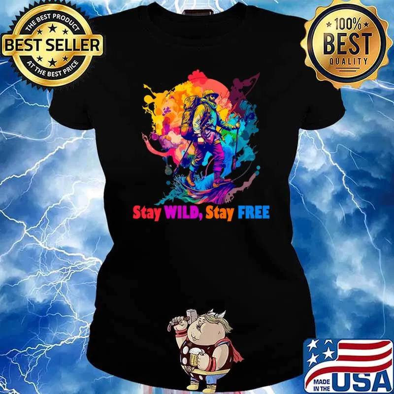 Stay Wild Stay Free Hiking Camping Watercolor T-Shirt Ladies tee