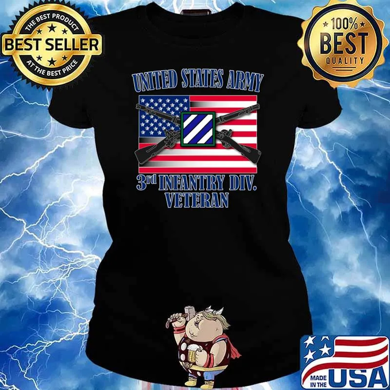 United States Army 3rd Infantry Division Veteran Guns American Flag T-Shirt Ladies tee