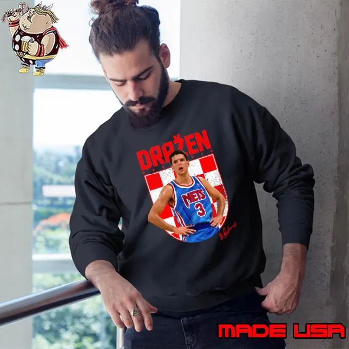 Drazen Petrovic Yugoslav and Croatian Player Basketball Signature New Jersey Nets T-Shirt