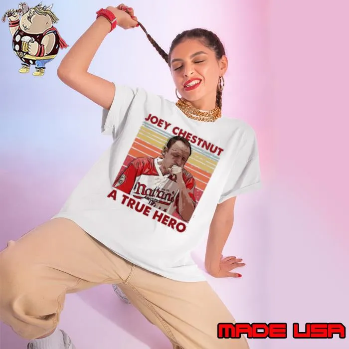 Retro Meme Joey Chestnut Eating A True Hero Vintage Shirt Ladies tee