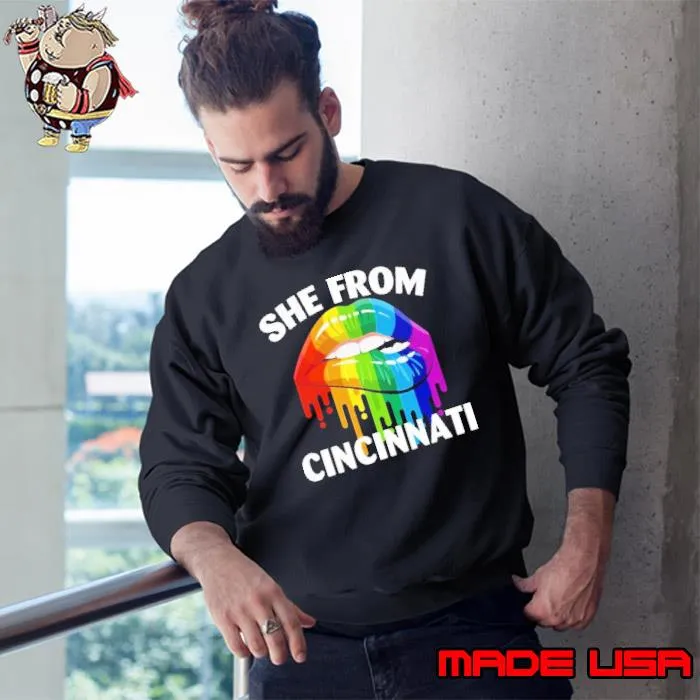 She from cincinnati lip watercolor lgbt s Sweatshirt
