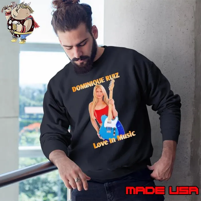 Dominique ruiz love in music guitar shirt