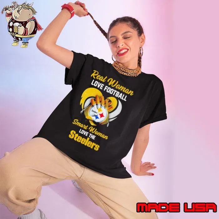 Real Women Love Football Smart Women Love The Steelers Diamond Heart 2023 s Ladies tee