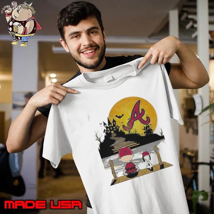 Snoopy Charlie Brown Sit Under Moon Atlanta Braves Halloween Shirt