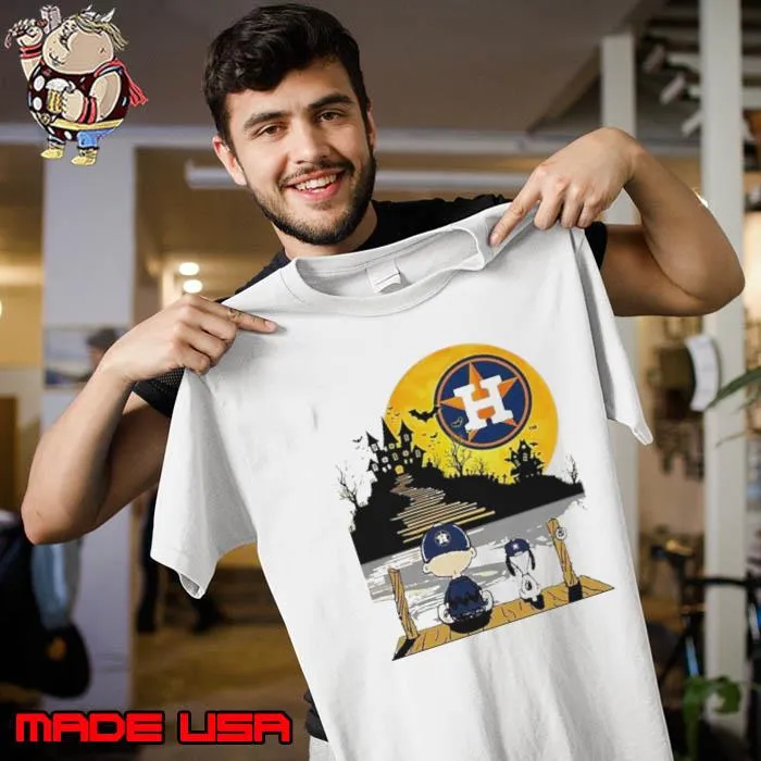 Snoopy Charlie Brown Sit Under Moon Houston Astros Halloween Shirt