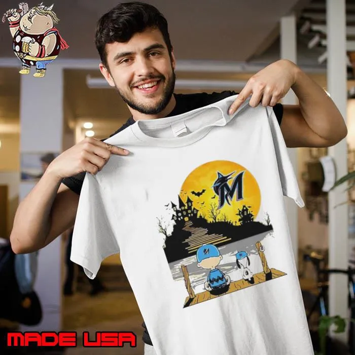 Snoopy Charlie Brown Sit Under Moon Miami Marlins Halloween Shirt