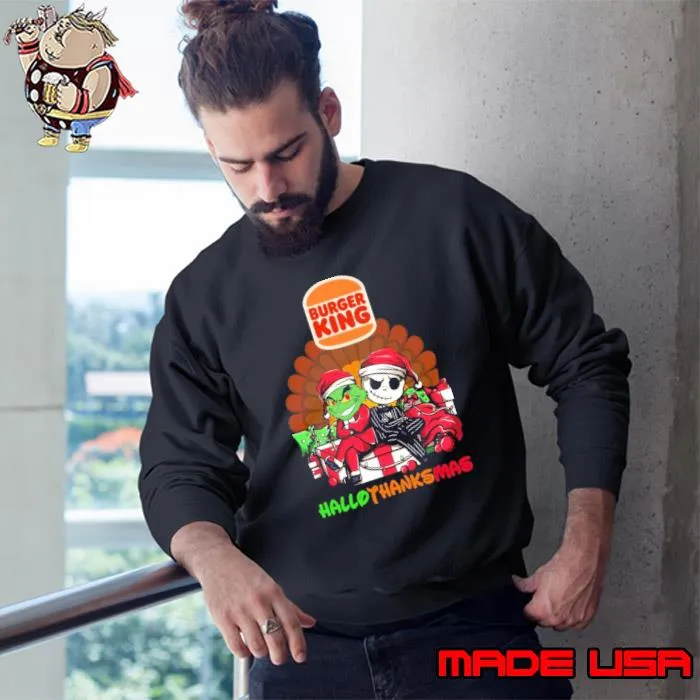 Burger King hallothanksmas grinch and jack skellington shirt