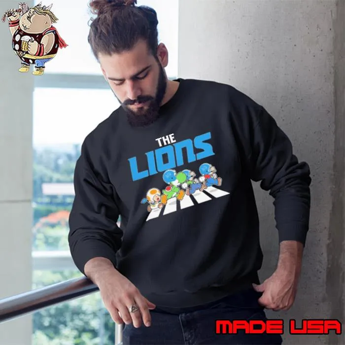 Mario Bros Abbey Road The Detroit Lions Football Logo Shirt