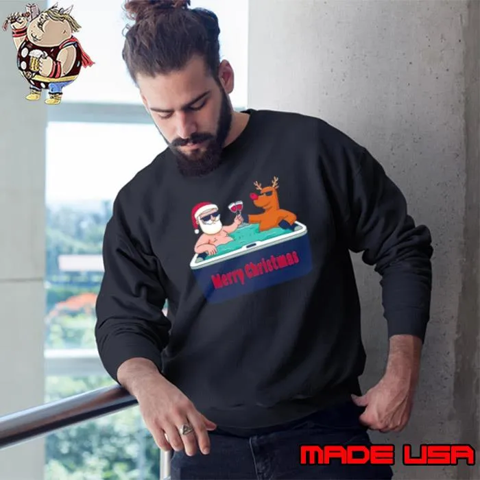 Merry Christmas in july santa claus reindeer wine glasses shirt