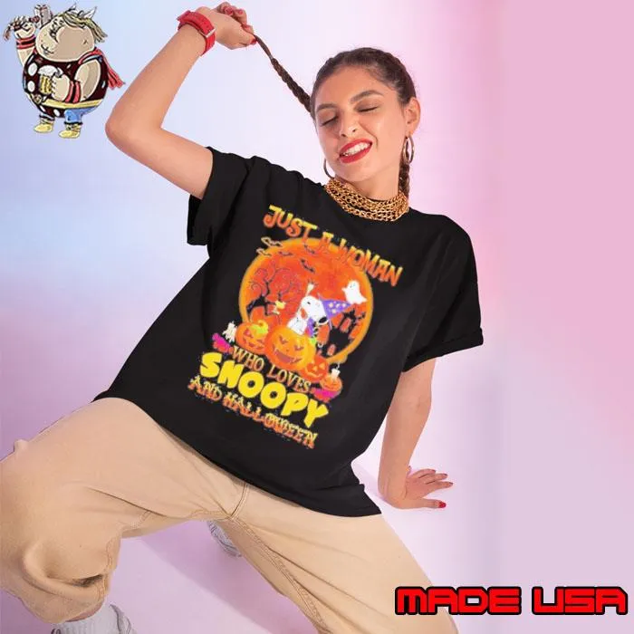 Pumpkin just a woman who loves Snoopy and halloween s Ladies tee