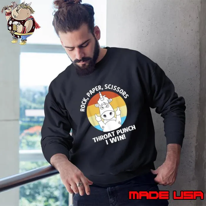 Rock Paper Scissors Throat Punch I Win Unicorn Vintage Sunset T-Shirt Sweatshirt