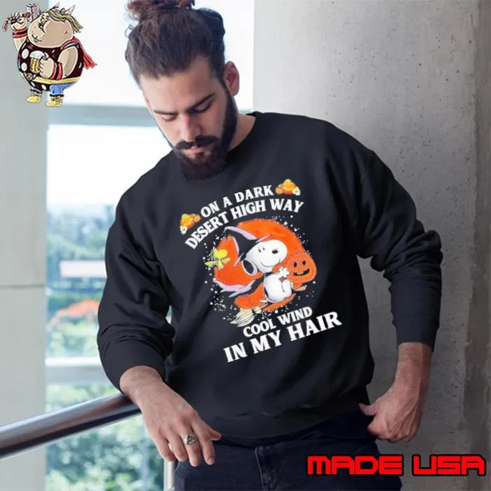 Snoopy and Woodstock on a dark desert highway cool wind in my hair shirt