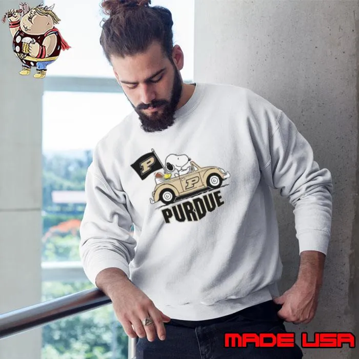 Snoopy And Woodstock Riding Car Purdue Boilermakers Shirt Sweatshirt