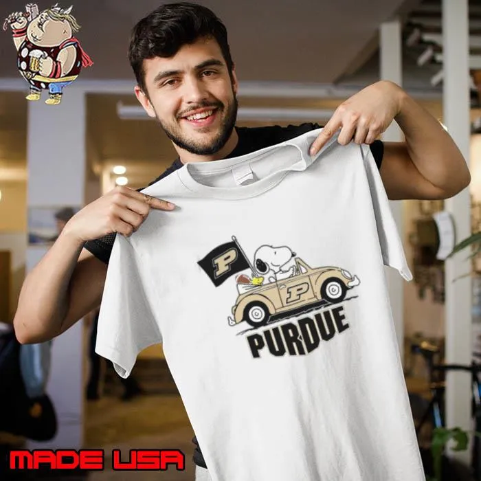 Snoopy And Woodstock Riding Car Purdue Boilermakers Shirt Unisex