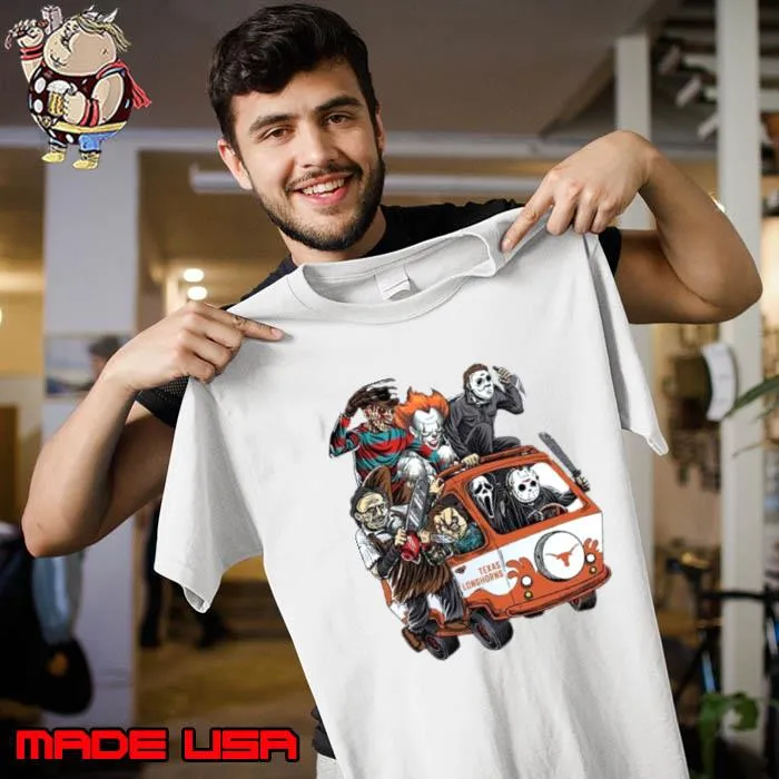 Texas Longhorns Horror Movies Characters Bus Halloween 2023 Shirt Unisex
