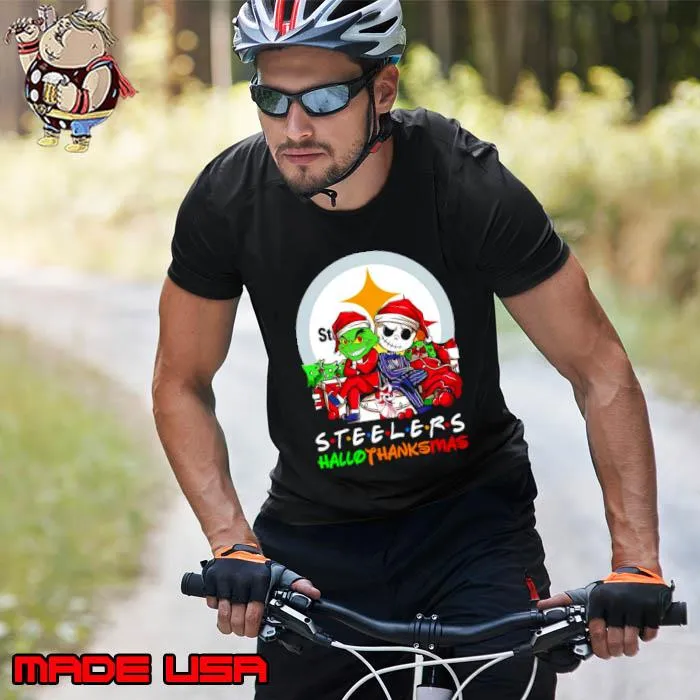 Grinch and Jack Skellington Pittsburgh Steelers HalloThankMas s Unisex