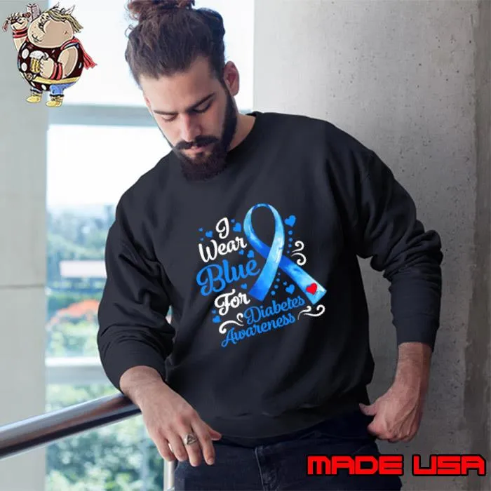 In November We Wear Blue Ribbon Diabetes Awareness Month Type 1 Type 2 T-Shirt Sweatshirt