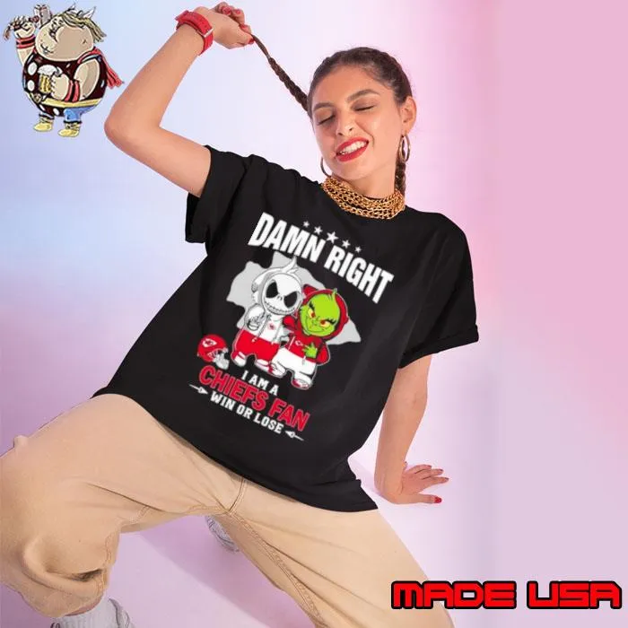 Jack Skellington And Grinch Damn Right I Am A Kansas City Chiefs Fan Win Or Lose s Ladies tee