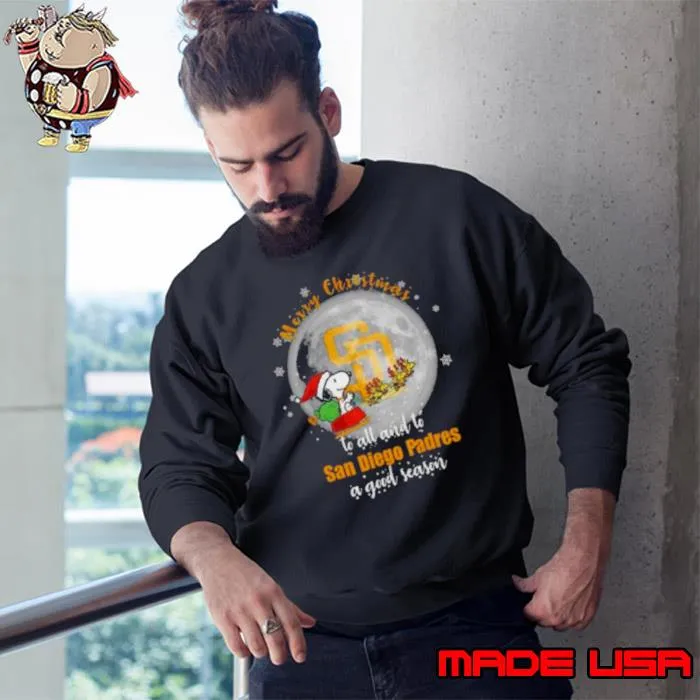 Santa Snoopy Merry Christmas To All And To San Diego Padres A Good Season Shirt