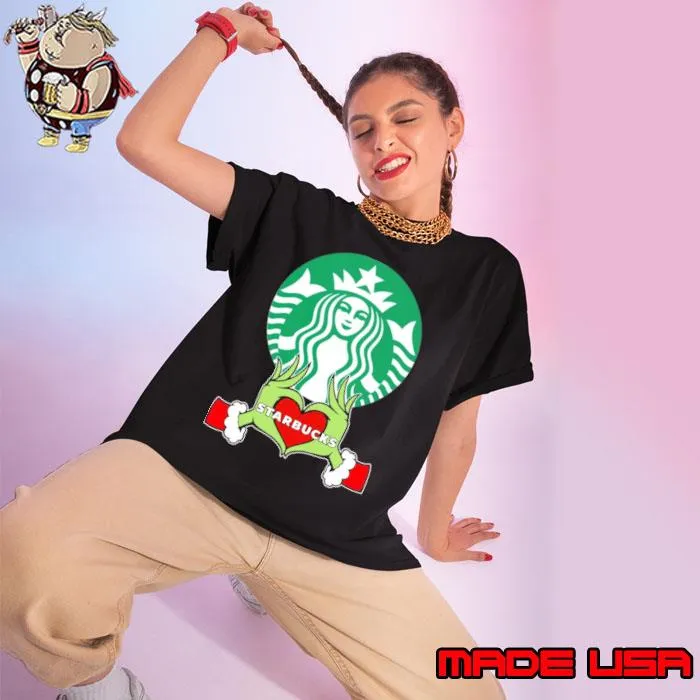 Starbucks symbol hand grinch heart merry xmas s Ladies tee