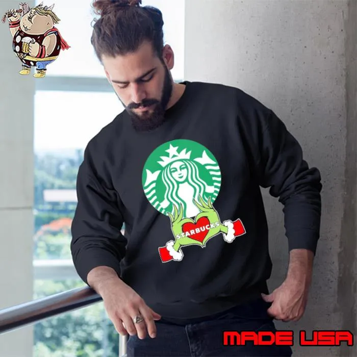 Starbucks symbol hand grinch heart merry xmas shirt