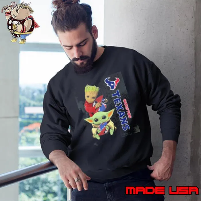 Baby Yoda And Groot Hug Houston Texans Shirt Sweatshirt