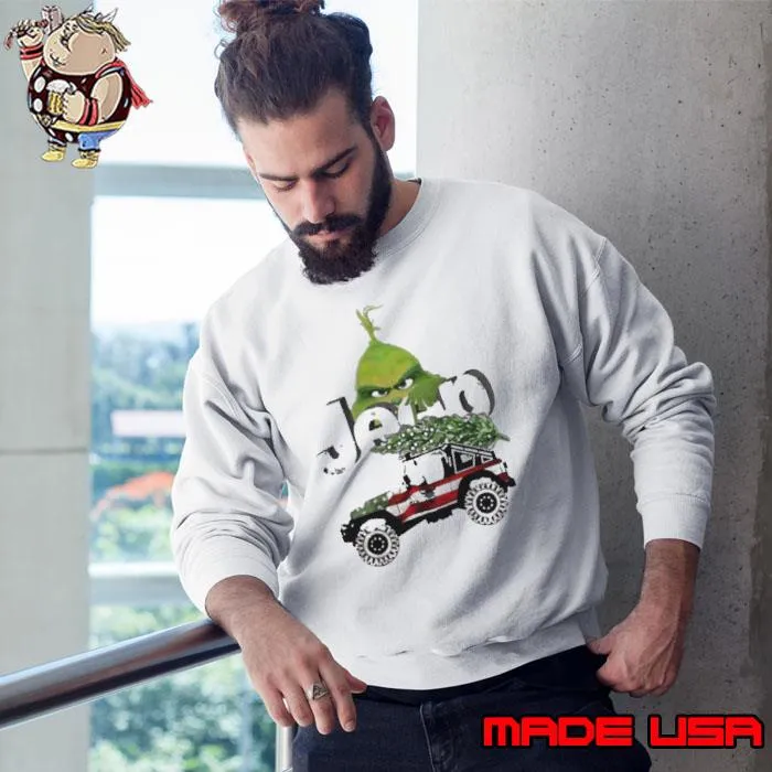 Car Pine Tree Jeep Grinch American Merry Christmas Shirt Sweatshirt