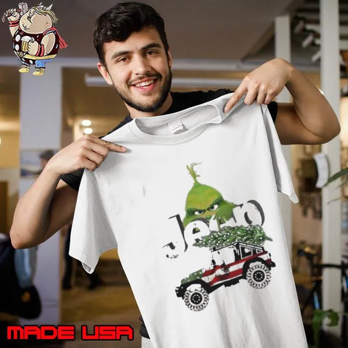 Car Pine Tree Jeep Grinch American Merry Christmas Shirt