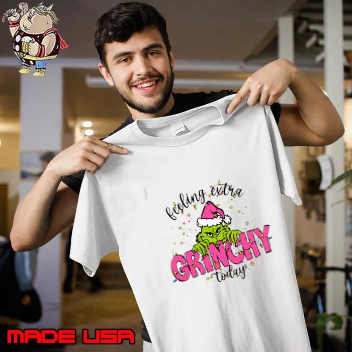Feeling Extra Grinchy Today Santa Hat Merry Christmas T-Shirt Unisex
