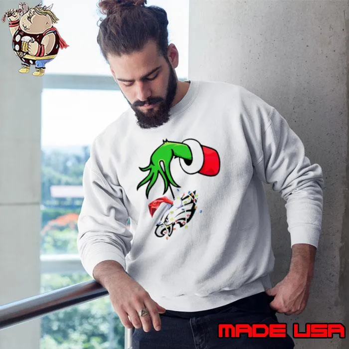 Grinch hand philadelphia eagles Christmas lights s Sweatshirt