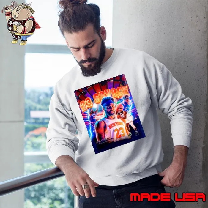 Knicks Members wearing Mitchell Robinson 23 savage s Sweatshirt