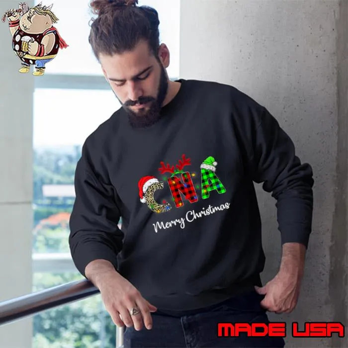 Leopard Red Plaid CNA Nursing Santa Hat Reindeer Christmas T-Shirt Sweatshirt