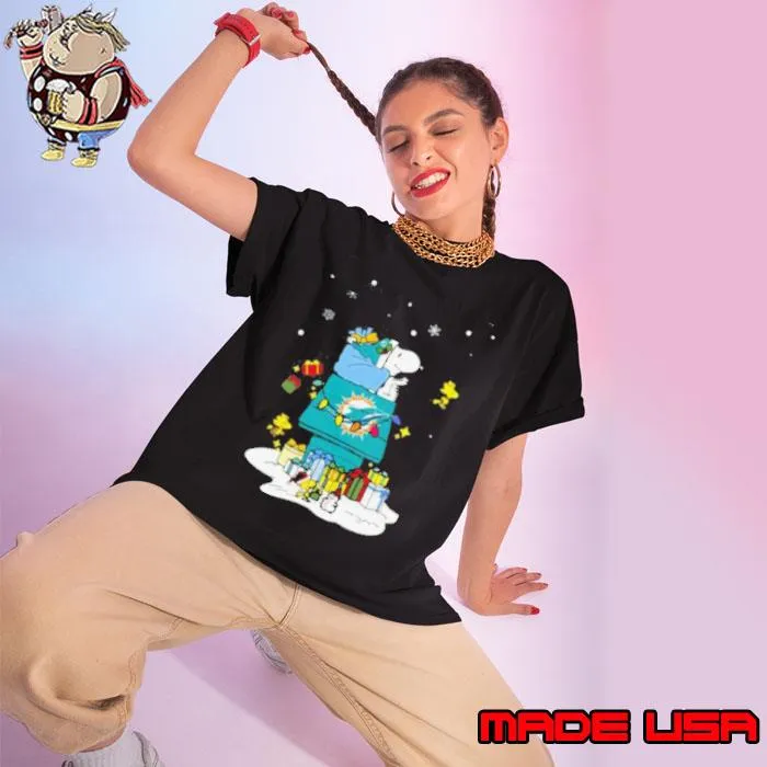 Miami Dolphins Santa Snoopy Wish You A Merry Christmas Shirt Ladies tee